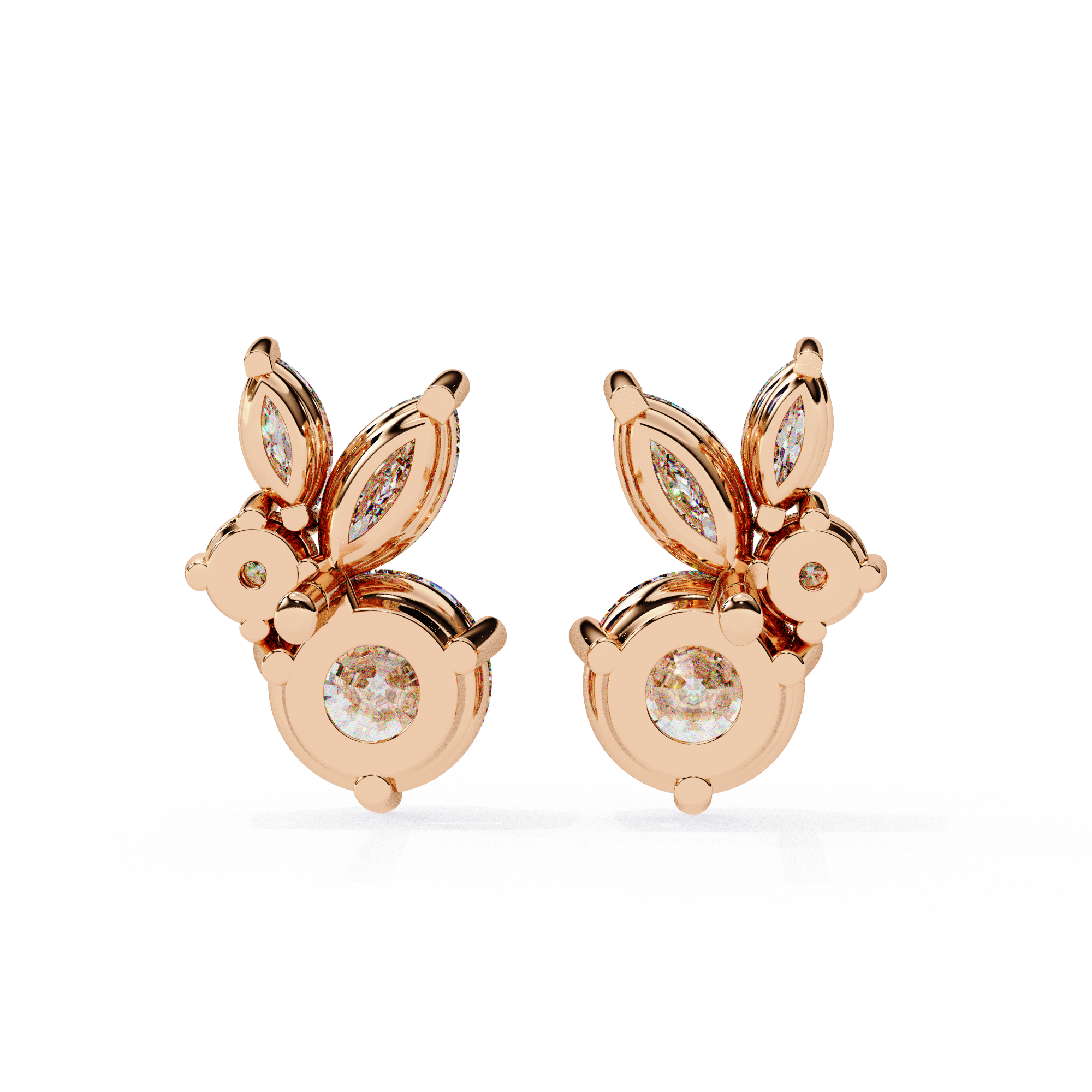 Solitairekart 1.43ct Round & Marquise Cut Natural Diamond Stud Earrings-HI Color, VS-SI Clarity